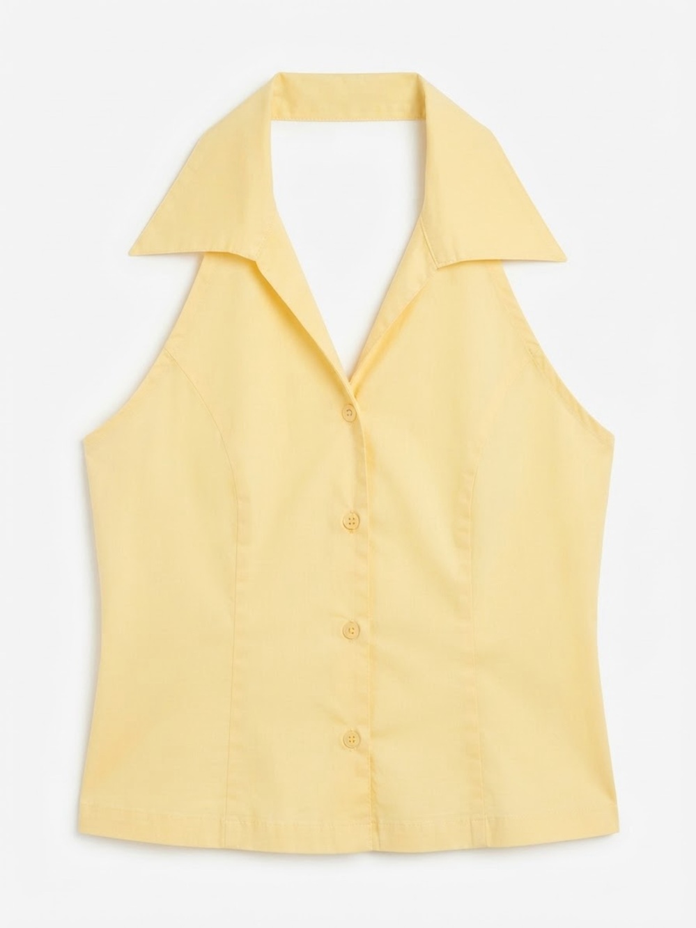 PROFILE Vintage Sleeveless Halter Button-Front Collared Top in Pale Yellow Small